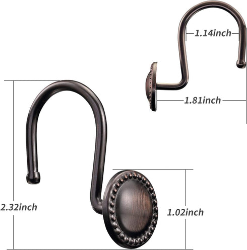 CHICTIE Bronze Shower Curtain Hooks, Oil Rubbed Decorative Shower Rings, Set of 12 Rust Resistant Hangers for Bathroom