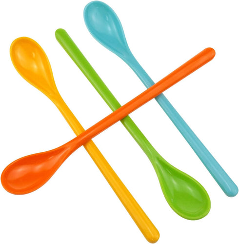 Long Handle Mixing Spoon Set - 6pcs Plastic Coffee Spoons for Iced Coffee, Lemonade, Sundae in Various Colors
