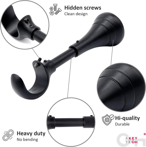 Heavy Duty Curtain Rod Brackets for Wall, 6 inch Extra Long Holder for Heavy Curtains, for 3/4 to 1 inch Rods, Set of