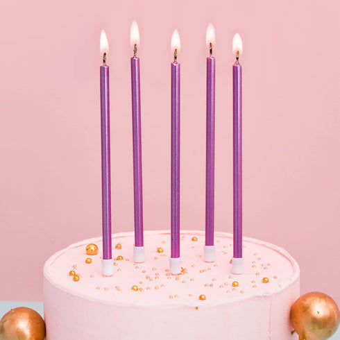 PHD CAKE Purple Long Thin Metallic Birthday Candles for Cake Party, Weddings Cake Decorations