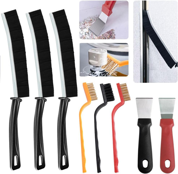 Hard Bristle Crevice Cleaning Brush, 8Pcs Multifunctional Tools for Household Use, Black