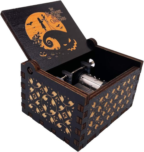 Youtang Hand Crank Music Box, Halloween Christmas Laser Engraved Wood Musical Box Gift for Christmas, Birthday,