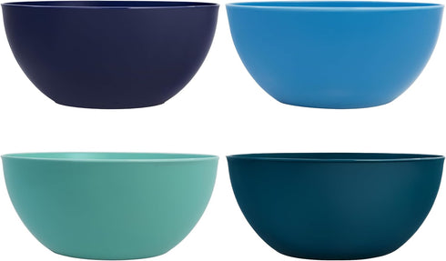 US Acrylic Vista 10-inch Bowls Set of 4, Durable Plastic Salad and Serving Bowls in Coastal Colors, 135 oz Capacity