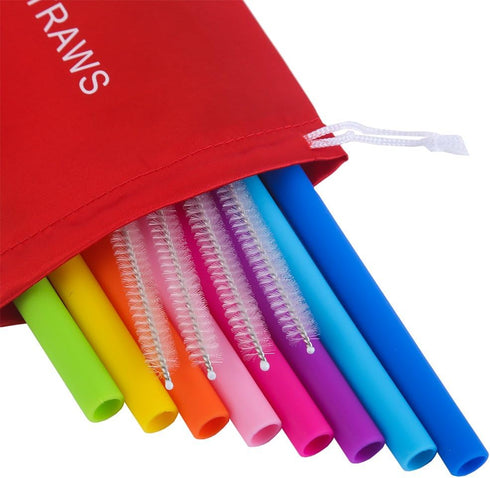 Mcool Silicone Straws 8Pcs - Reusable Extra Long Smoothies Straws for 30&20 oz Tumblers + 4 Brushes + 1 Pouch