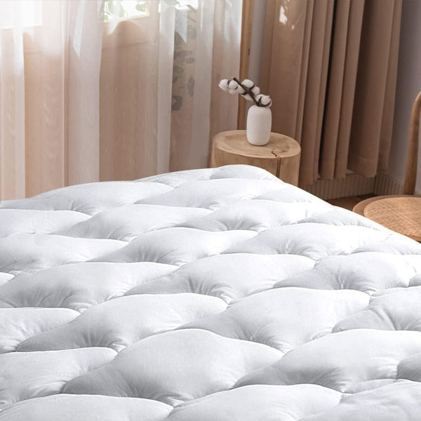 WhatsBedding Waterproof King Size Mattress Pad, Cotton Top Down Alternative Filling Quilted Mattress Topper Cover