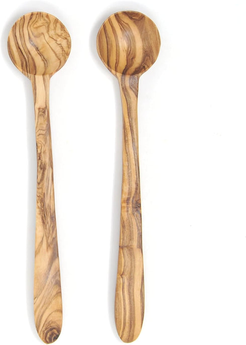 7-Inch Long Handle Olive Wood Smoothie Spoons, Set of 2 for Iced Tea, Coffee, Ice Cream, and Yogurt
