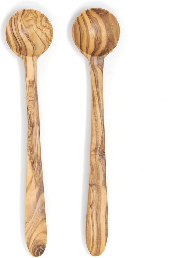 7-Inch Long Handle Olive Wood Smoothie Spoons, Set of 2 for Iced Tea, Coffee, Ice Cream, and Yogurt