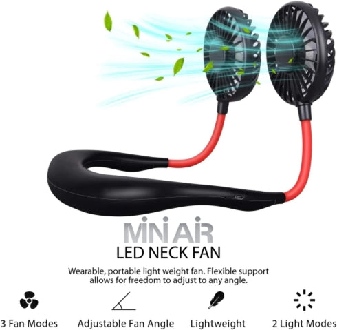 iHip Portable Hanging Neck Fan, Personal Fan, Around Neck Fan, Rechargeable Wearable Mini USB 2000mAh Fans, Outdoor, Sports (Black) by iHip