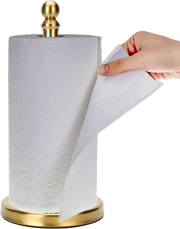 Gold Paper Towel Holder, Standing Roll Holder for Kitchen Bathroom, Weighted Base for One-Handed Operation (Gold)