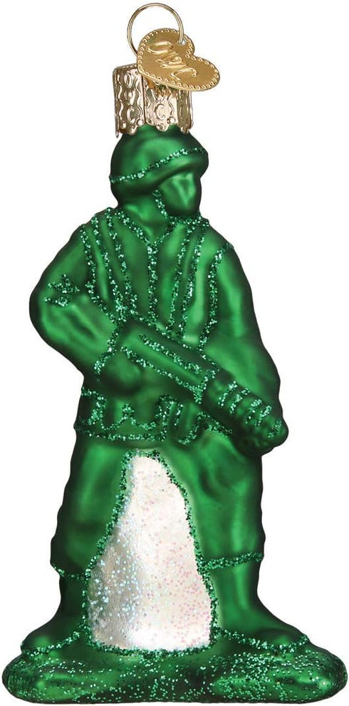 Old World Christmas Glass Blown Ornament, Green Army Man for Christmas Tree