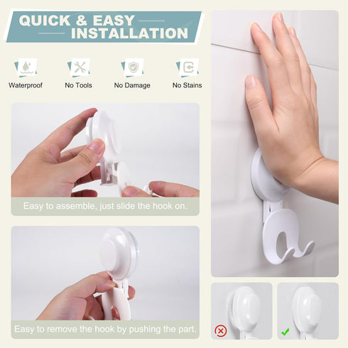 2 VIS'V Suction Cup Razor Holder, Shower Suction Razor Hooks for His and Hers, Removable and Reusable, White, Pcs