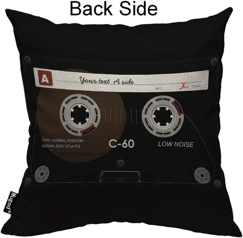 Mugod Retro Audio Cassette Throw Pillow, 80s Music Record Player Cushion Cover, 18x18 Inch for Home Decorative