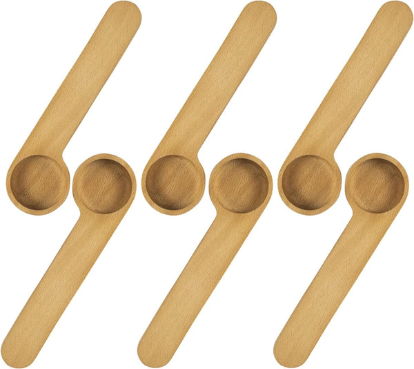 KVMORZE Wooden Coffee Scoop and Bag Clip, Tablespoon Wood Measuring Scoop with Bags