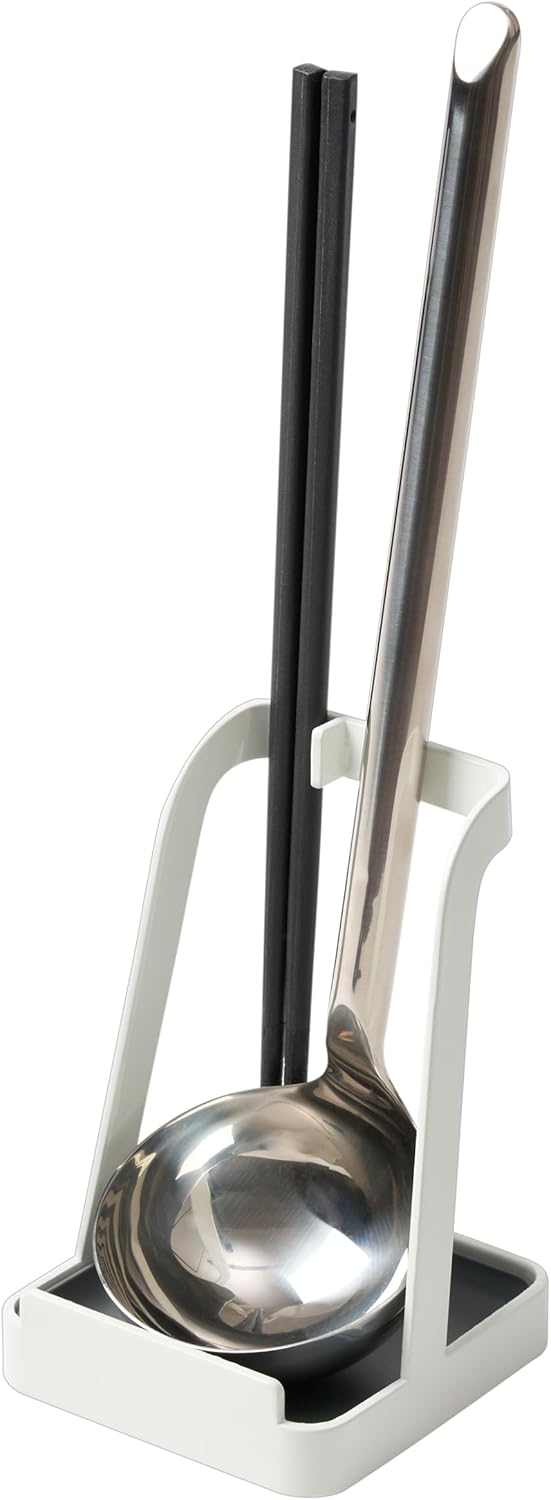 YAMAZAKI Home Ladle Holder, Lid Stand for Utensils in Kitchen, Steel, Water Resistant, White