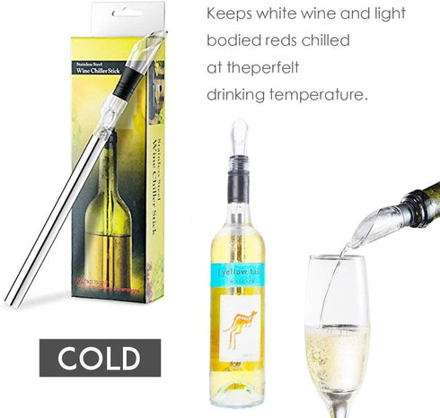 3 in 1 Wine Chiller Wine Bottle Cooler Stick Stainless Steel Freezer with Aerator & Pourer Decanter for Whiskey Cocktails Beers