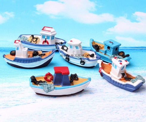 6 HYSTYLE Pcs Mediterranean Style Miniature Dollhouse Boat Fairy Garden Miniature Boats Model Figurines Cake Topper