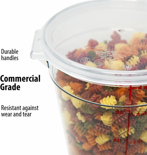 Cambro 4 QT Round Food Storage Container with Lid (2 Pack) - Clear