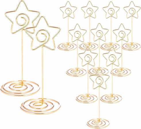 12pcs Gold-Star Shaped Table Number Holders, 3.35 inch Place Card Stands for Wedding, Party, Birthday