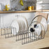 SANNO Pan Pot Lid Holder Organizer - Kitchen Rack for Plates, Bakeware, Pots & Pans, Nickel, 10 Dividers