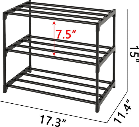 Small Stackable Shoe Rack,Narrow Kids Shoe Stand,Metal Shoe Storage Shelf for 6-8 Pairs of Shoes Entryway and Closet Hallway(3-Tier, Black) by TAUEHR