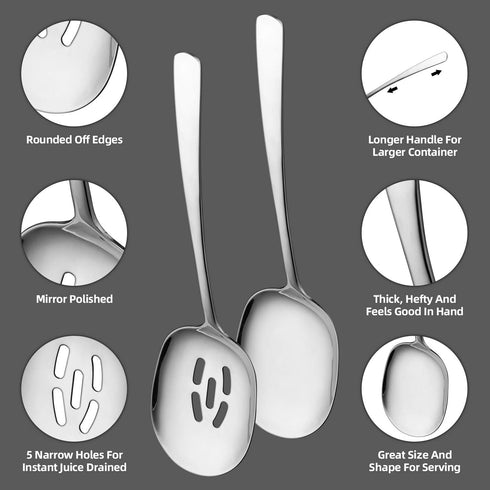 X-Large Serving Spoons Set, 12 Inch Slotted Spoon and Serving Spoon - Premium Silverware Cooking Spoon, Pasta Spoon,