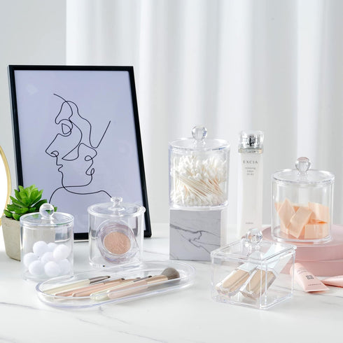 SheeChung Clear Acrylic Vanity Tray, 2 Pack, 9.65 in x 4.5 in x 0.79 in, Sturdy Countertop Sink Tray Dispenser