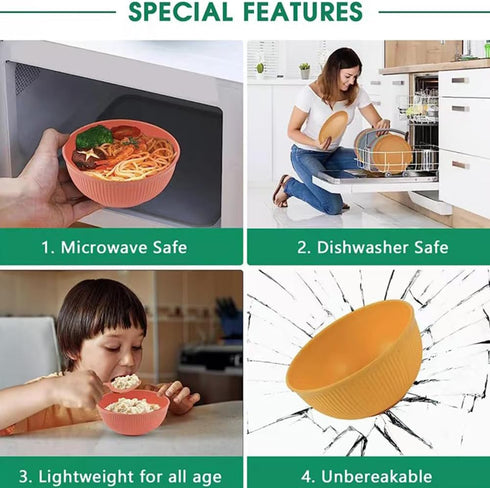 4 Pack Unbreakable 24 oz Cereal Bowls - Reusable Wheat Straw Fiber Lightweight, Dishwasher & Microwave Safe
