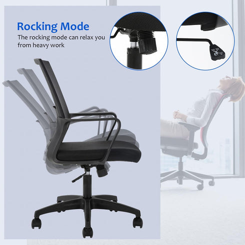 FDW Ergonomic Office Chair, Mid-Back Mesh Computer Chair with Lumbar Support, Adjustable Rolling Swivel