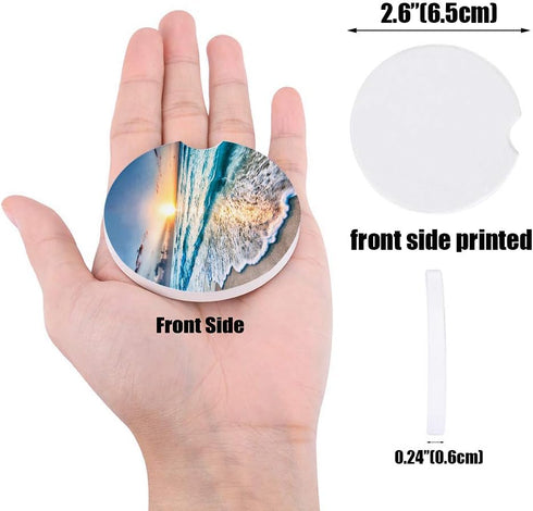 Small Car Coasters for Cup Holders - 2.65" Absorbent Ceramic Stone for Drinks, Ocean Theme Pattern