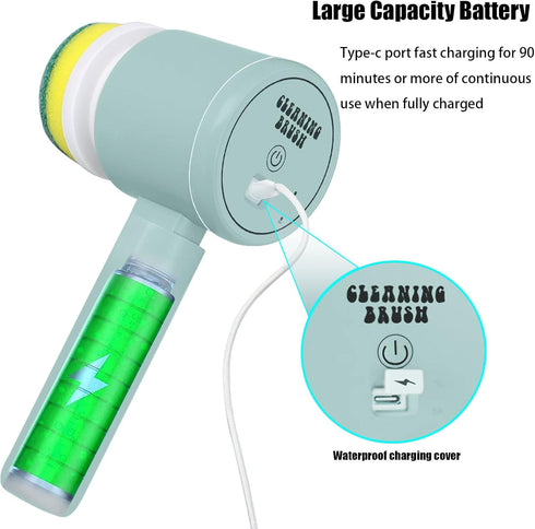 Electric Spin Scrubber, Folding Rechargeable Cleaning Brush for Bathroom with 3 Replaceable Brush Heads