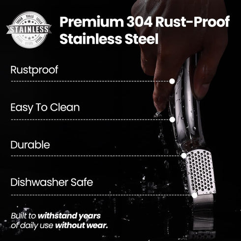 No Peeling Required Garlic Press Stainless Steel with Detachable Handle for Fine Mincing-Premium Garlic Mincer Tool