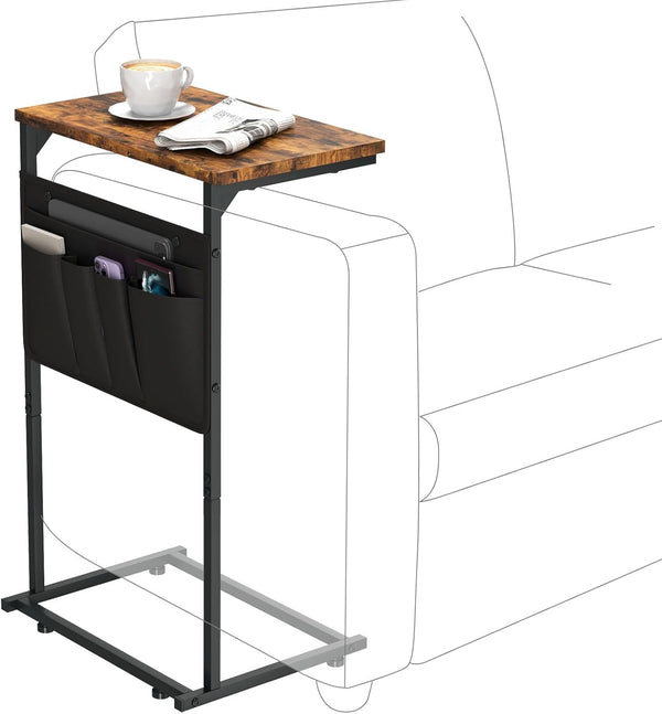 C Shaped End Table, Small Side Table with Storage Bag for Couch,