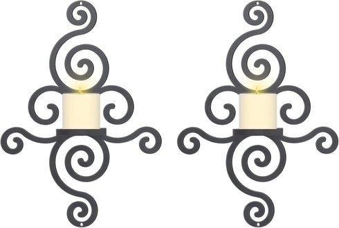 OYEFLY 2 Pcs Metal Wall Candle Sconces,Black Elegant Swirling Wall Decorations (Black)