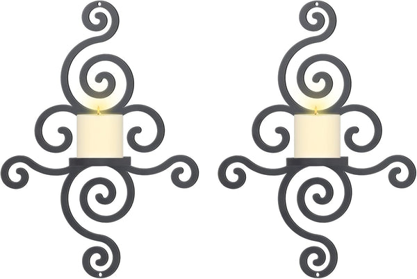 OYEFLY 2 Pcs Metal Wall Candle Sconces,Black Elegant Swirling Wall Decorations (Black)