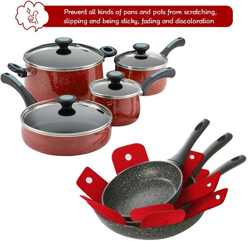 BYKITCHEN Pot Pan Protectors - Set of 12, Red Pads for Stacking Cookware