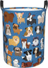 Cute Dogs Blue Round Laundry Hamper, Storage Basket for Toys, Clothes Organizer Bin for Home