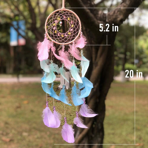 AWLEE Colorful Dream Catchers, Handmade Feather Native American Circular Net for Kids Boys Girls Bedroom Wall Hanging