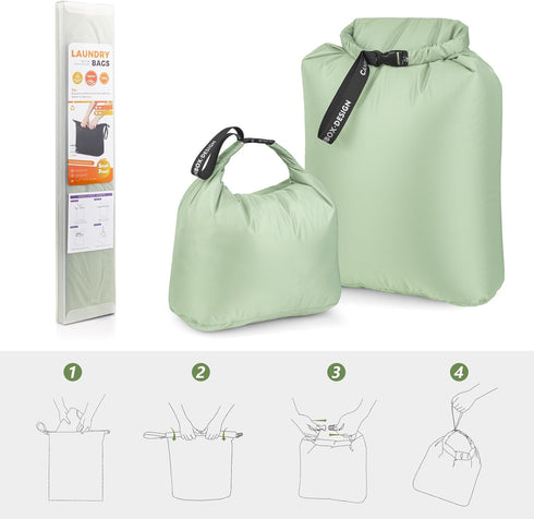 CANBOX 2-Pack Waterproof Travel Laundry Bags, Wet Dry Organizer to Block Odors & Prevent Suitcase Leaks, Roll-Up Dirty