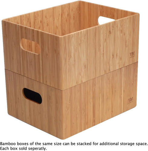 MobileVision Bamboo Bathroom Bin Organizer for Toiletries, Makeup, Brushes, and Cleaning Supplies - 14” x 11” x 6.5”