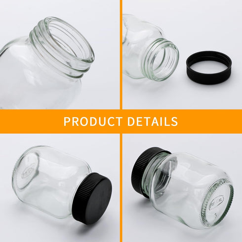 QAPPDA 2oz Set 48,Glass Mason Jars of Spice Jars with Black Lids,Small Mason Juice Bottles for Ginger