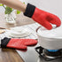 2PCS Red Black Extra Large Silicone Oven Mitts and Pot Holders - Heat Resistant Gloves for Cooking