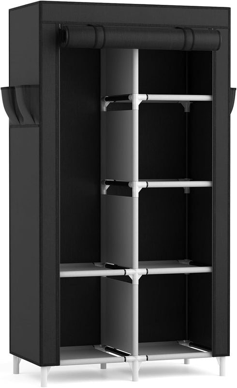 ROJASOP Portable Closet Wardrobe for Hanging Clothes, 6 Storage Shelves, 1 Hanging Rod, Free Standing Organizer