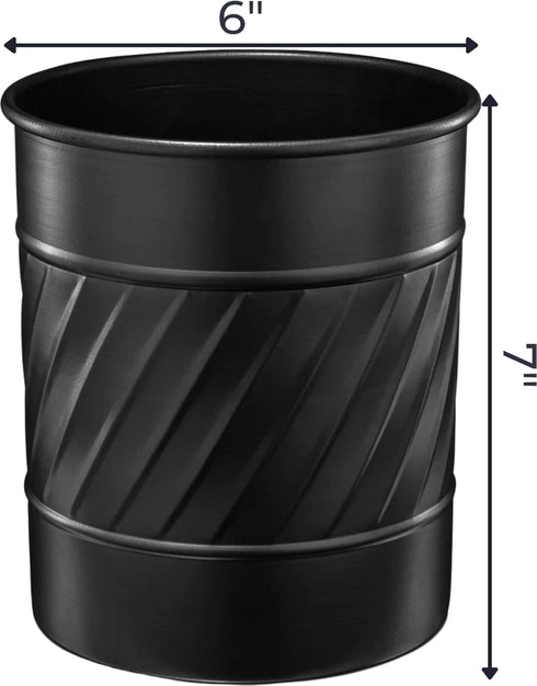 Monarch Abode 39177 Metal Handcrafted Wave Embossed Caddy, Kitchen Interior Organizer for Utensils, Crock for Cooking Utensils, Multipurpose, Large Utensil Holder, Matte Black