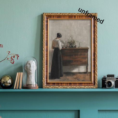 uoyien Vintage Danish Canvas Wall Art, Woman Reading Portrait Oil Painting, 12x16in Unframed Dark Academia Aesthetic