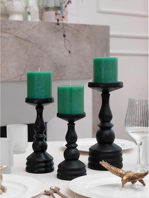 CANDWAX Set of 3 Rustic Unscented 3x3 Pillar Candles - No Drip Green Candles for Home Decor