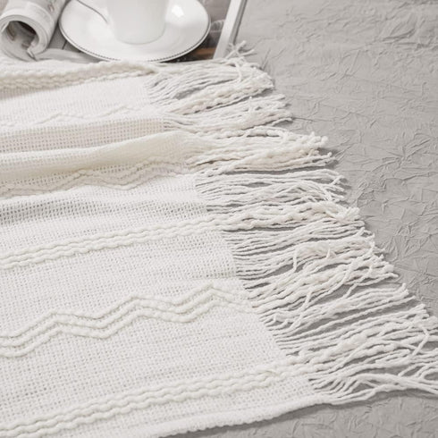 BATTILO HOME Boho Cream Throw Blanket for Couch, Decorative White Blanket Throw for Sofa Living Room, 50"x60"