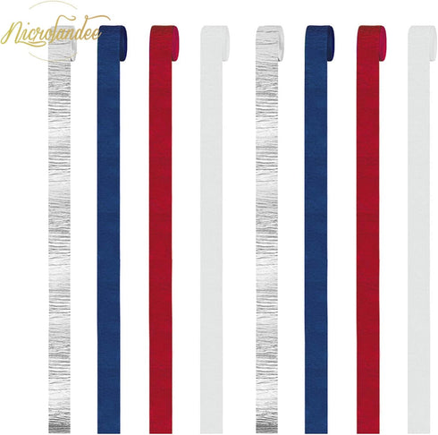 NICROLANDEE Patriotic Decorations - 8 Rolls Red White Blue Crepe Paper Streamers for 4th of July Independence Day