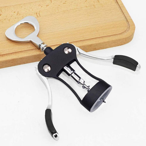 Foho Wine Opener, Multifunctional Wing Corkscrew for Wine and Beer Bottles, Luxury Waiter Corkscrew Set, Black
