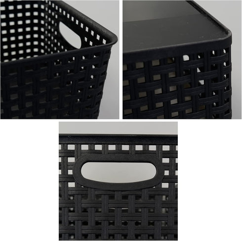 Asking 4-Pack Plastic Weave Storage Basket, Black Plastic Organizing Baskets