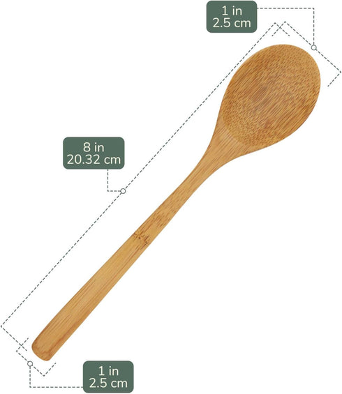 BambooMN 8" Reusable Solid Bamboo Deluxe Dinner Spoon - 10 pcs